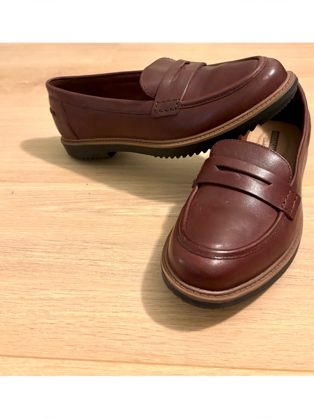 Women's Clarks Collection Brown-Mahogany Penny Traditional Flat Loafers-Size 9